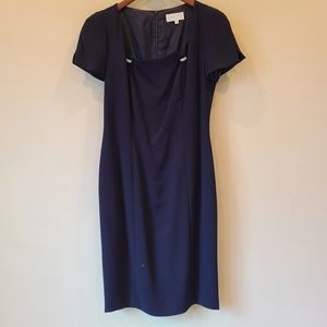 Vintage Saks Fifth Avenue Women's Sheath Dress Navy Size 10 Square Neck Career